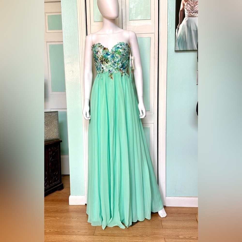 Size 8 Envious Couture Aqua Mint Floral Prom Dress Pageant Gown Cruise Gala